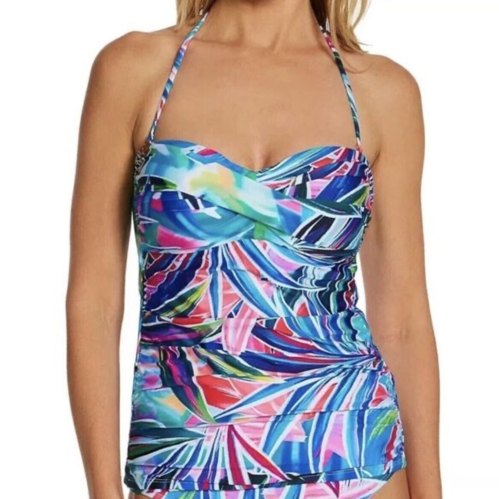 La Blanca Multicolor Blue Pink Green Print Tankini Top